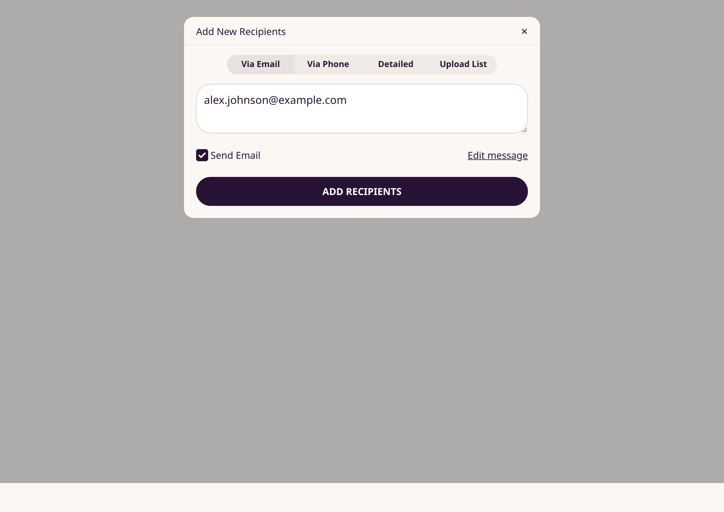 Enter the recipient's email and send illustration