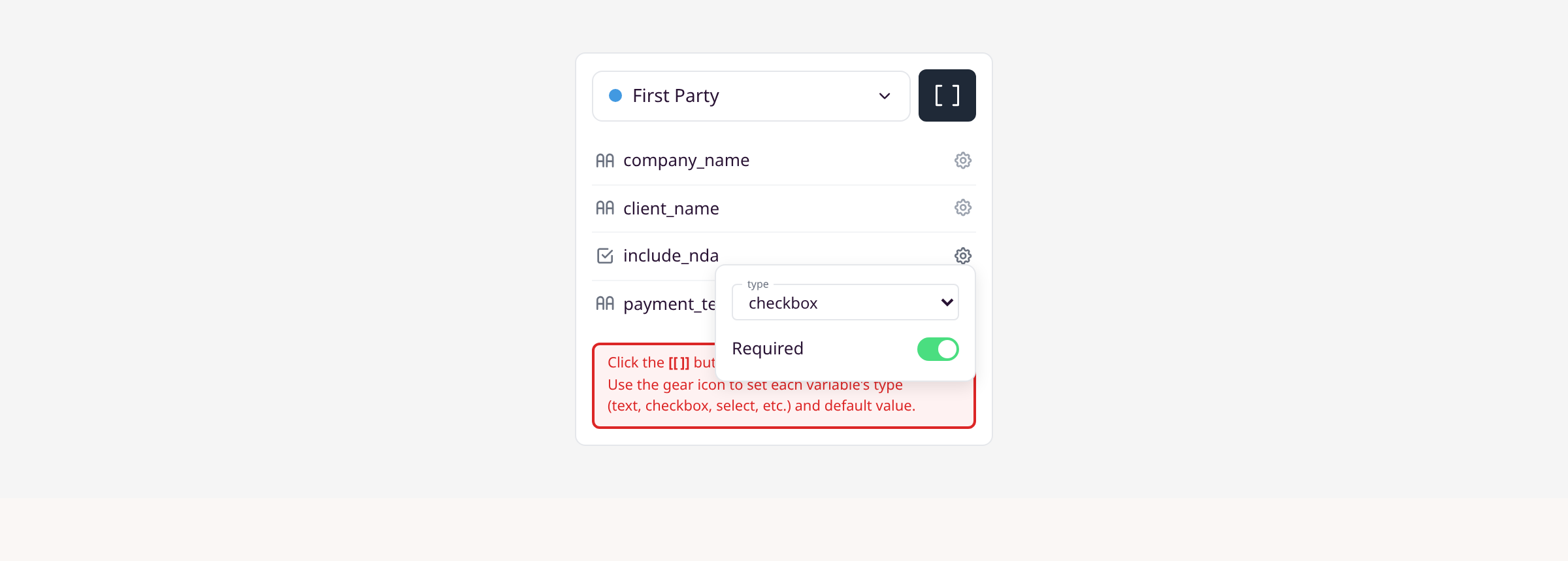 Configure variable types in the sidebar illustration