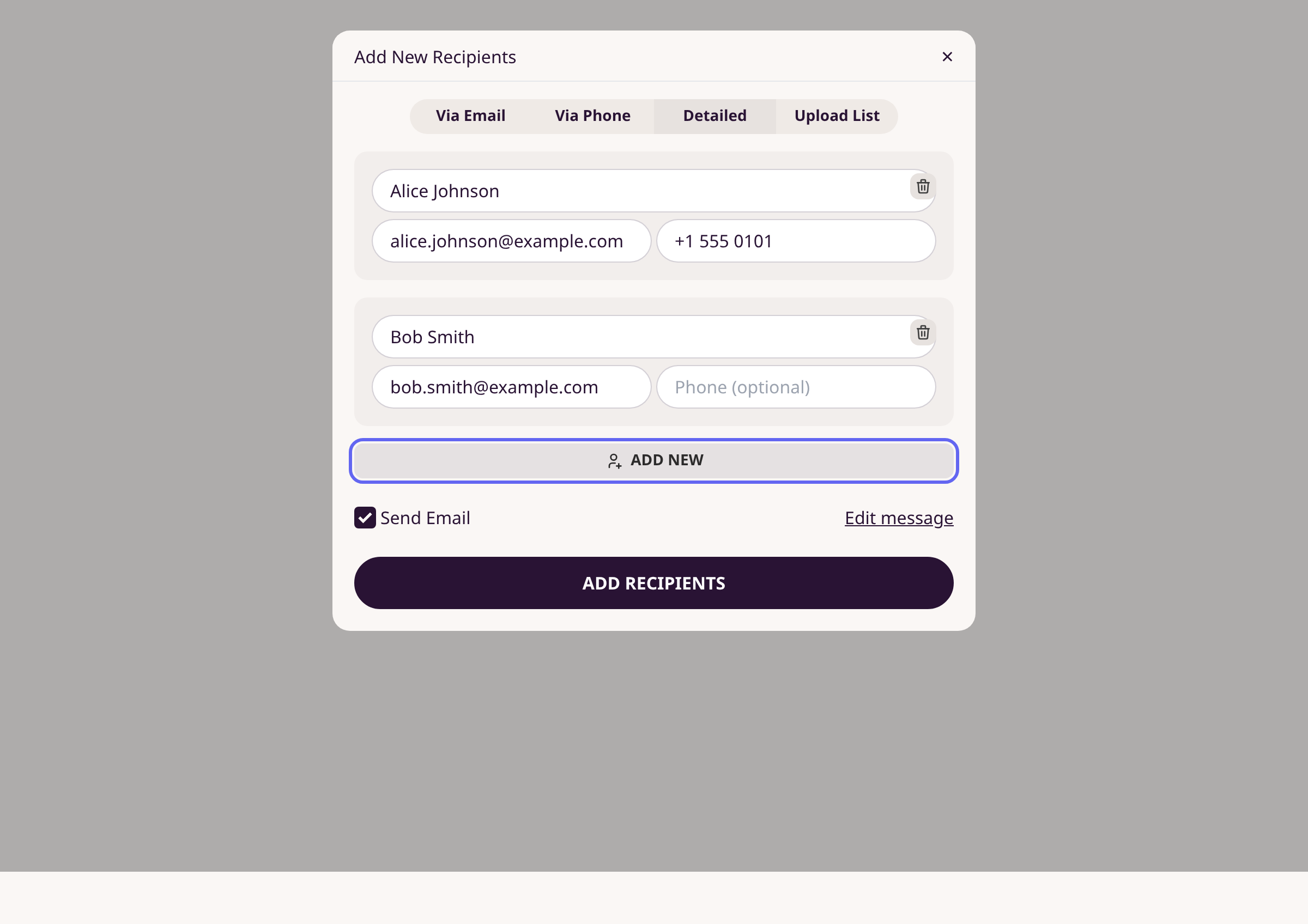 Option B: Upload a CSV list illustration