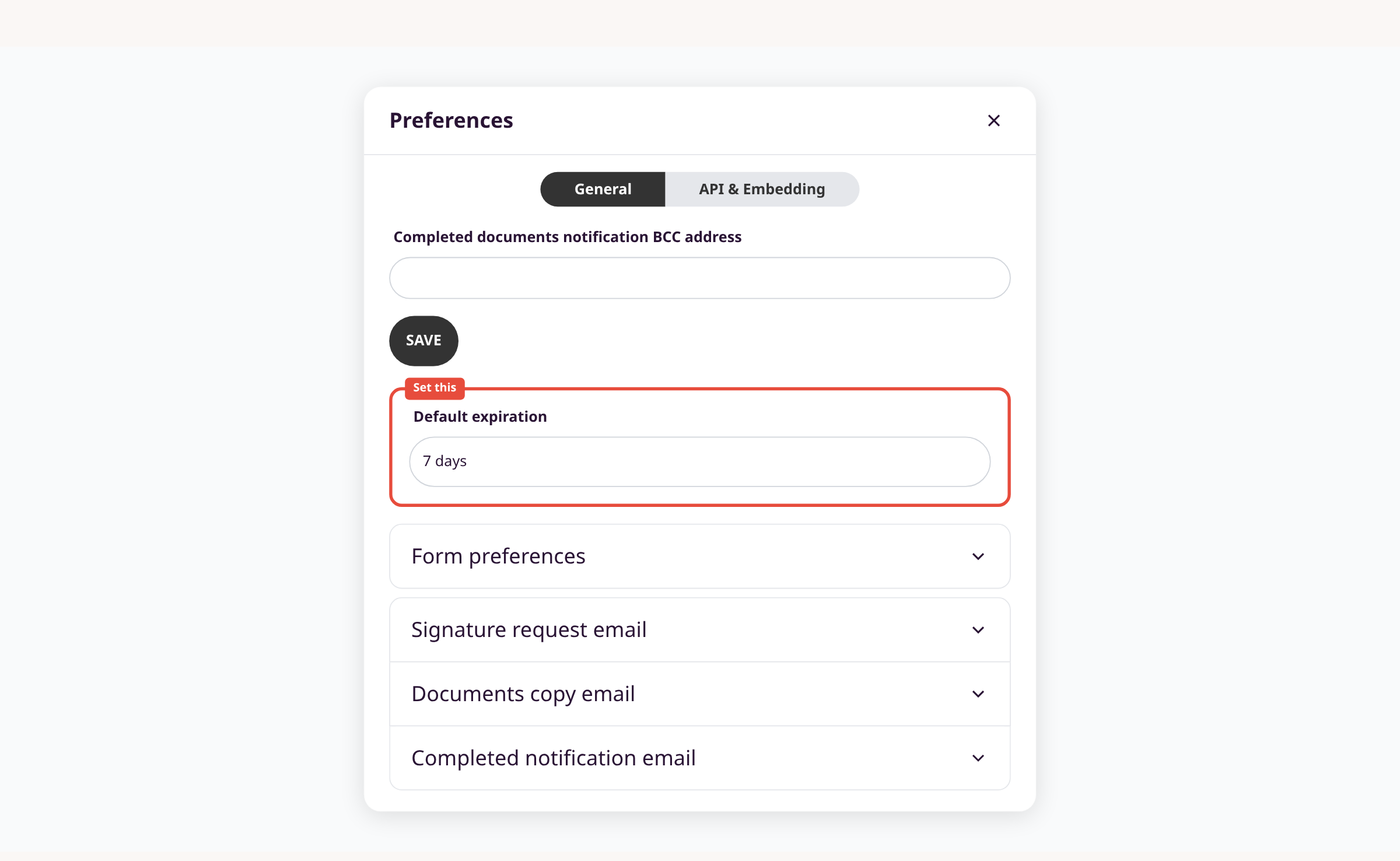 Set the default expiration illustration