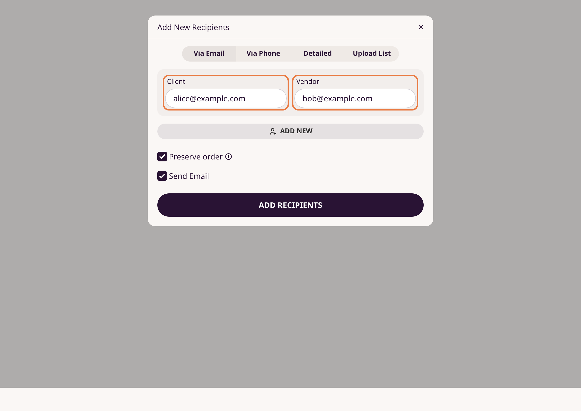 Enter email addresses for each role illustration