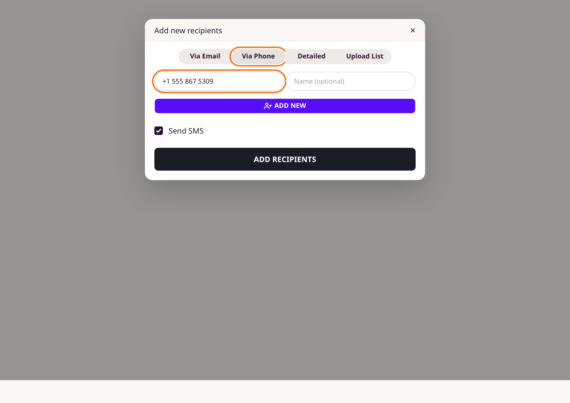 Select the Via Phone tab illustration