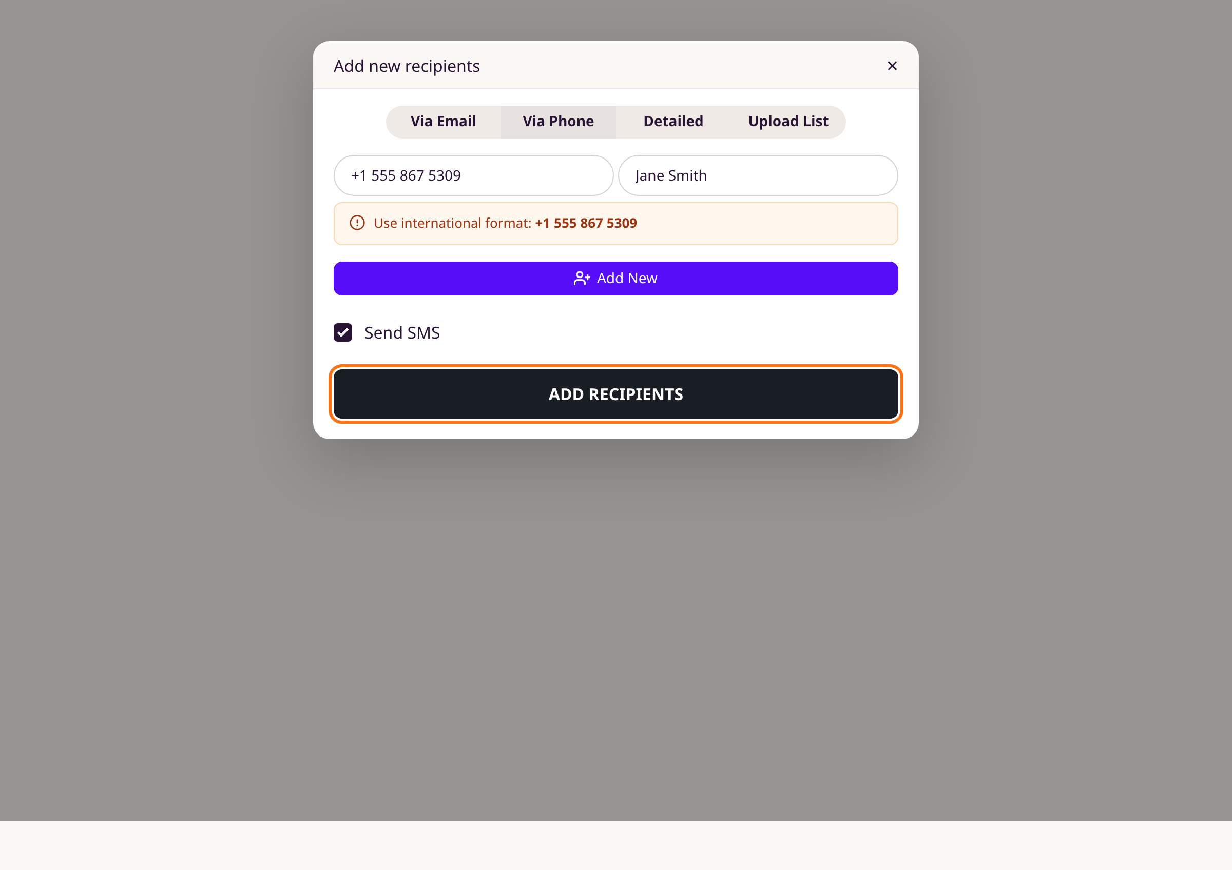 Enter the phone number and send illustration