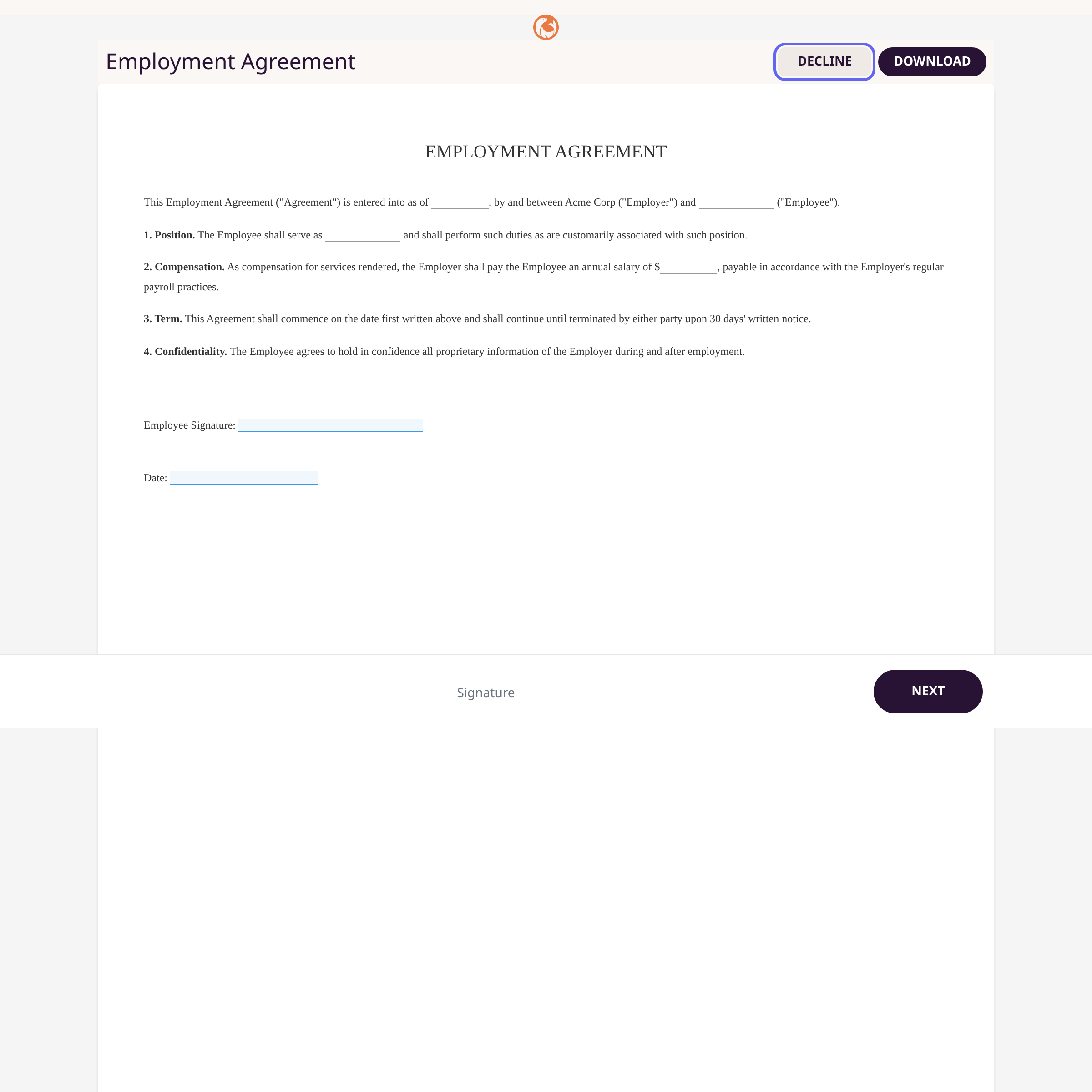 Open the signing form illustration